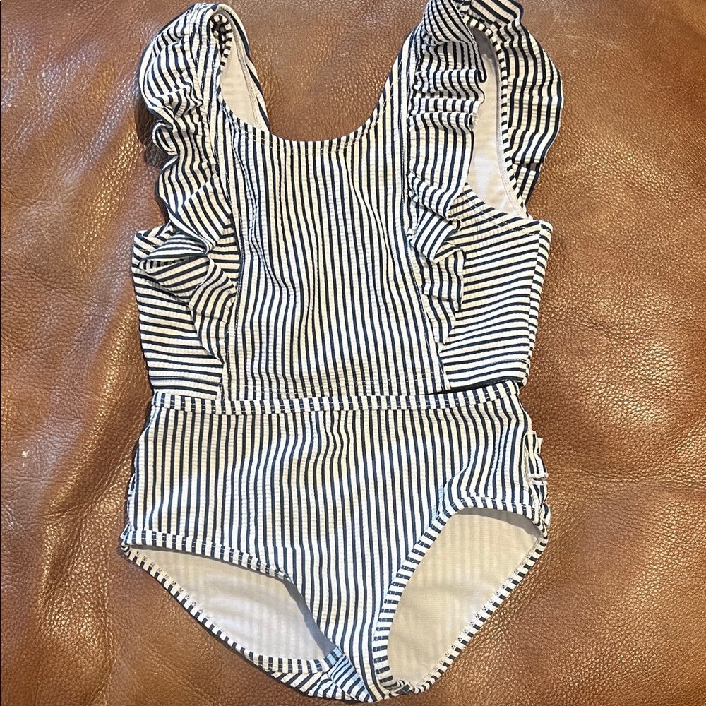 Ruffle Butts Black and White Striped Kids Bikini